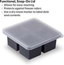 &P Cup Cubes Silicone Freezer Tray With Lid, Blue, Makes 4 1-Cup Portions, Freeze & Store Soup, Broth, Sauce, Leftovers, Dishwasher, 4-Cup - 木炭 - 查看 12