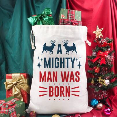 大号蓝色鹿印花礼品袋，大容量派对束口袋，DIY圣诞礼物包装，糖果收纳袋，送礼必备