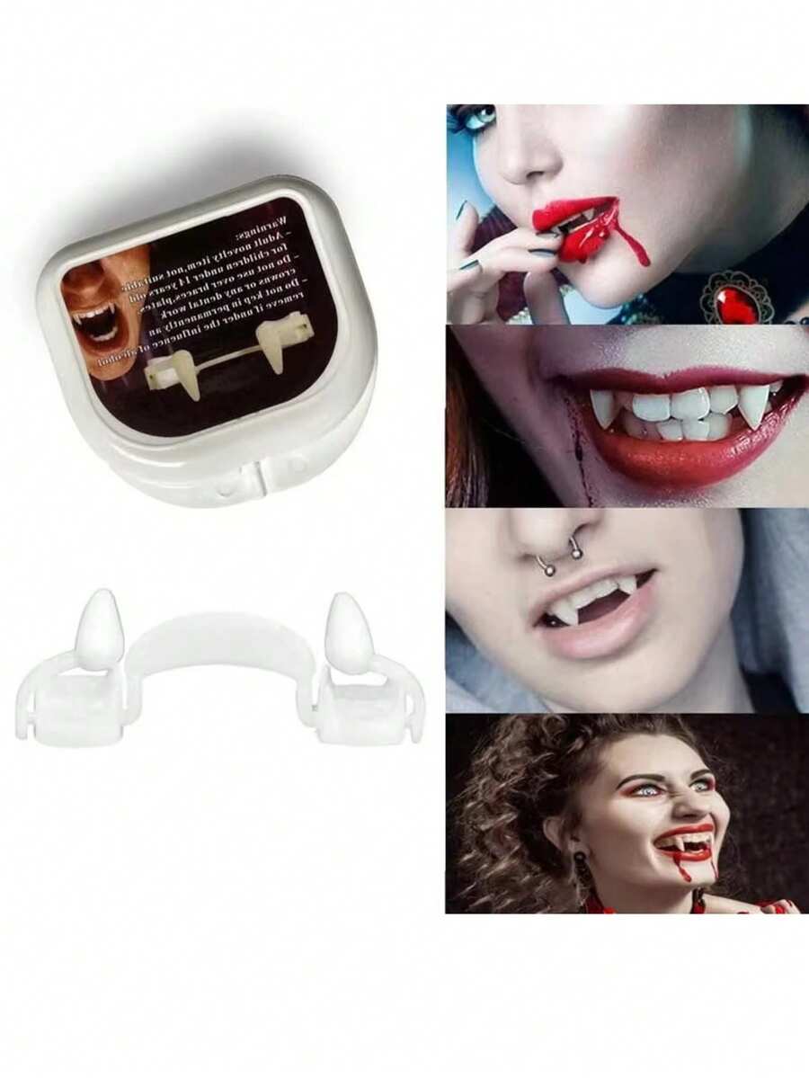Vampire Fake Fangs Classic PP Halloween Party Cosplay Props, Halloween Costume Party Teeth Vampire Party Gag Teeth Retractable Dentures Party And Dance Costumes