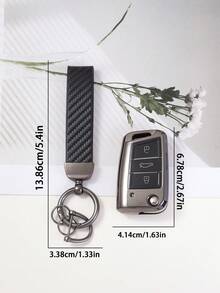 3pcs/Set TPU Soft Car Key Case + Leather Keychain + Screwdriver Kit, Suitable For 3-Button Folding Car Key - B-titanium Gray-black Carbon Fiber - View 5