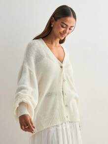 Women's Solid Color Long Sleeve Cardigan, Spring Fall Button Up Knit Sweater Lightweight Casual Open Front Coat