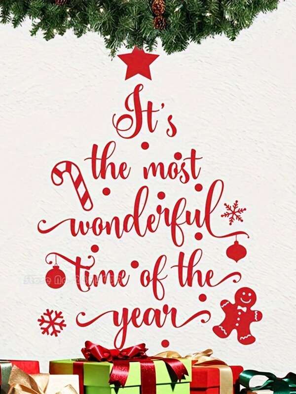 1pc Red Christmas Tree Pattern Self-Adhesive Wall Stickers For Bedroom Entrance Living Room Porch Home Decor Removable Wall Decals Wall Decor Stickers Window Stickers Door Sticker Christmas Party Themed Decorations And Gifts 11.81*15.74in  Christmas Decor  Christmas Decorations Room Decor Christmas Decoration