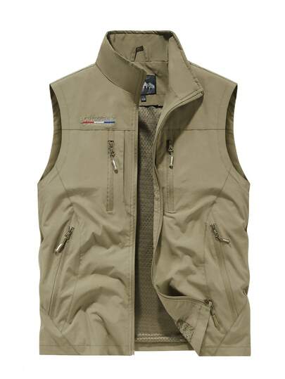 Men's Autumn/Winter Vest Jacket, Multi-Pocket Zipper Nylon Sleeveless, Suitable For Outdoor Fishing, Photography, Casual, Sports