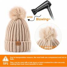 REDESS Womens Winter Knitted Beanie Hat Warm Fleece Lined With Pompom Cap Thick Slouchy Snow Knit Skull Ski Cap - 燕麥 - 查看 5