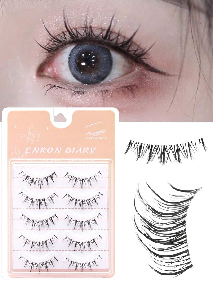 5 Pairs Natural & Fluffy 5D Faux Mink Eyelashes, Soft & Voluminous, Suitable For Natural Daily Makeup, Handmade Cat Eye False Eyelashes With Faux Mink Appearance