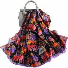 100% Mulberry Silk Scarf For Women Lightweight Long Scarves Beach Wraps Cover Up -Travel Photography Scarfhalloween - 紅貓 - 查看 8