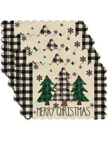 2pcs/4pcs Set Creative Christmas Party Linen Insulated Mat With Wavy Edge Non-Slip 12*18 Inch Heat Resistant For Christmas Holiday Farmhouse Family Party & Party Decoration Placemat