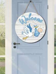 2pcs - Blue Wooden Welcome Baby - Hanging Door Sign, Baby Gate Sign Gender Reveal Welcome Sign Hanging Wreath Round Rustic Wooden Farmhouse Decor Holiday Front Door Decorations, Room Decor And Room Decoration For Baby Shower Porch Party Supplies, Wooden Hanging Ornaments Flat Hanging Wooden Hanging Home Decor Hanging Sign Door Sign. (Approx. 11.81in) - Blue - View 5