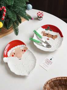 1 件圣诞圣诞老人陶瓷盘，可爱大胡子圣诞老人托盘，沙拉盘水果盘，适用于圣诞晚餐餐具，派对甜点蛋糕盘，姜饼饼干小吃盘。礼物