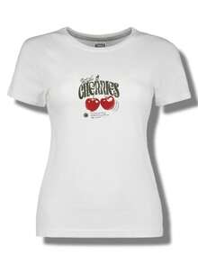 Playera Mujer Cuello Redondo Estampada, Sello Cherries,  Casual    Algodón - Blanco - Ver 2