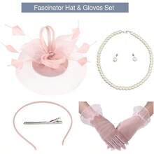 Ibeauti Fascinator Hats With Screentouch Lace Gloves Set Women Tea Party Cocktail Wedding Derby Headwear Short Gloves - 07 Nude Pink - 查看 4