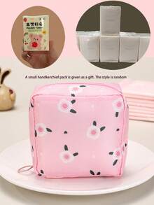 2/1 pieza Bolsa de almacenamiento de toallas sanitarias con pañuelo, bolsa portátil de maquillaje y lápiz labial para mujeres, bolsa de almacenamiento de gran capacidad con diseño de higiene femenina de dibujos animados, bolsa discreta para guardar toallas sanitarias, protectores diarios y tampones, excelente opción para salidas de chicas.