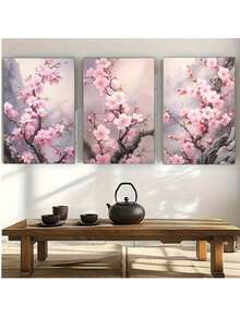 3 piezas de impresiones de arte en lienzo envuelto, con marco opcional de pino, orientación vertical, estilo moderno clásico art decó, encantadoras flores de cerezo rosadas arte abstracto acuarela, moda, para decoración de pared en bar, cafetería, hogar, dormitorio, sala de estar, cocina, oficina en casa, para uso interior y exterior en primavera e invierno - Multicolor - Ver 13