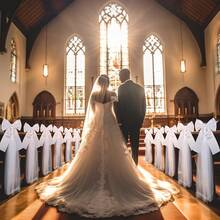 12pcs Large White Wedding Pew Bows Satin Bows With Fabric Sheer For Church Aisle Decor, Wedding Ceremony Bridal Shower Reception Birthday Mother's Day - Multicolor - View 2