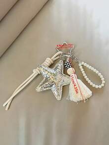 1 szt. kreatywny brelok do kluczy w kształcie gwiazdy, w zestawie z pasującym brelokiem do samochodu, zawieszkami w kształcie serca i gwiazdy, zawieszkami do torebek wnękowych oraz ręcznie tkanymi zawieszkami na smycz dla par.