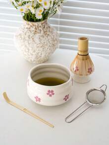 1/2/4/5件樱花抹茶碗套装，日式茶具套装包含花瓣边抹茶碗、竹制抹茶打蛋器、抹茶勺、打蛋器支架、不锈钢筛子。馈赠亲朋好友的绝佳礼物 - 彩色 - 查看 8