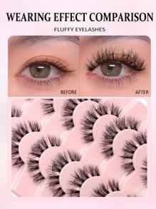 Asiteo 7对装自然凌乱假睫毛，柔软蓬松轻盈，打造自然妆容，透明睫毛梗，可重复使用，适合日常妆容，假睫毛 - 交叉款 - 查看 5