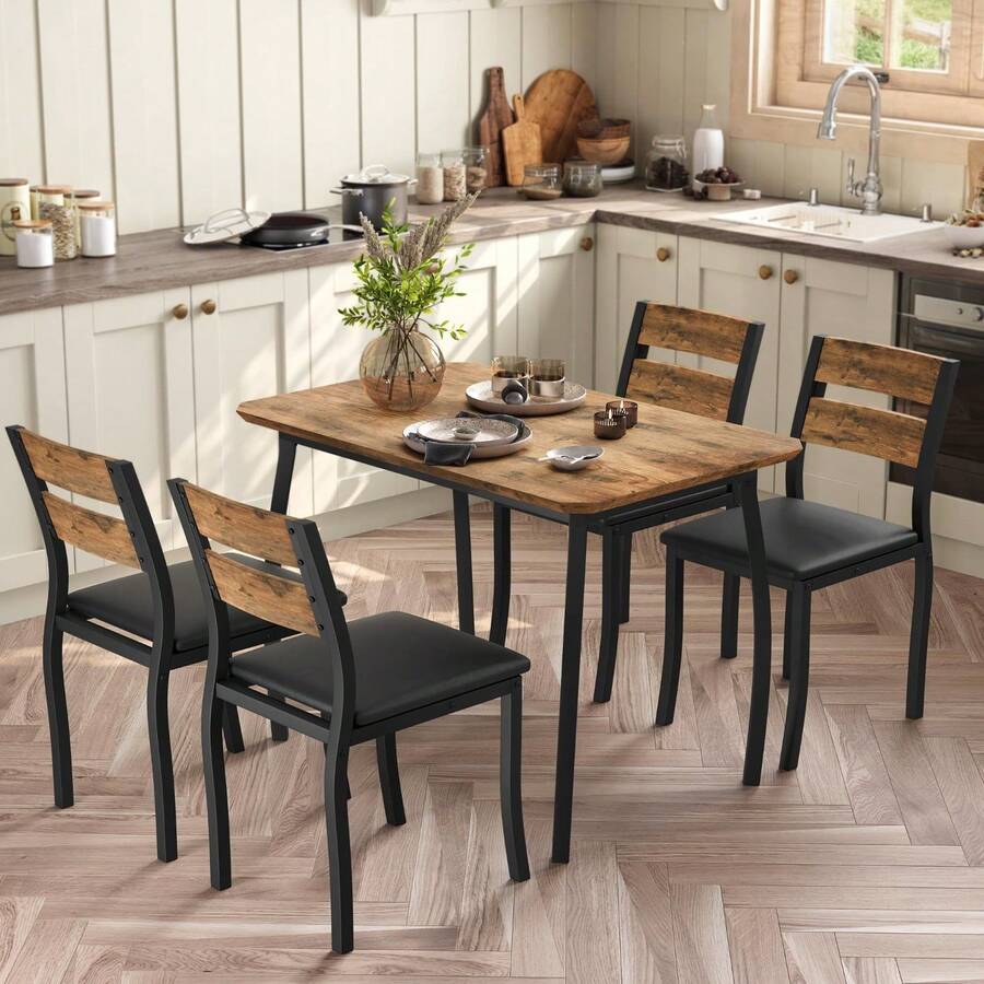 5 Piece Dining Table Set For 4, Space-Saving Kitchen Table With ...
