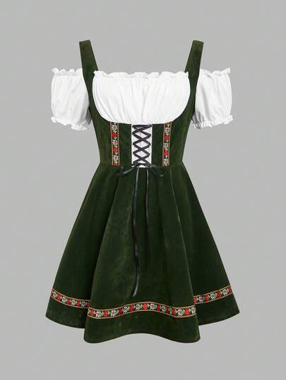 ii Women's German Oktoberfest Costume Traditional Bavarian Beer Garden Velvet Dress, Halloween