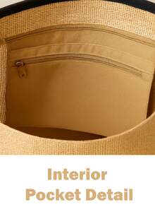 Black Beach Please Patterned Large Picnic And Beach Bag – Rope Handle – 55x36x15 Cm - JUTE - View 3