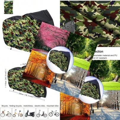Roctee Bicycle Cover Waterproof Wind Rain Snow Proof Outdoor Mountain Bike Road Travel Bike Cycle Covers With Storage Bag 78.7'' L * 27.6''(W) * 43.3''(H) For XL Size (Black And Camo)