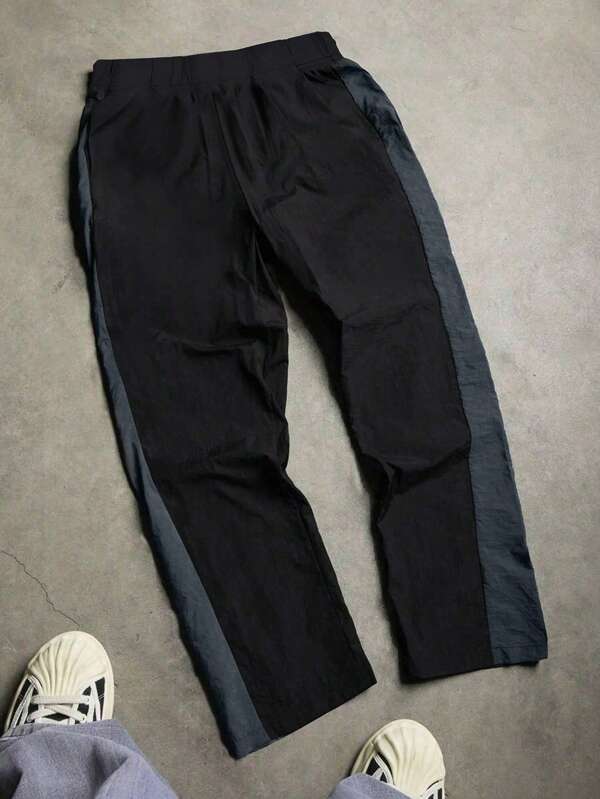 1pc Teenage/Adolescent Boys' Streetwear Casual Splicing Solid Color Sports Pants