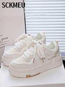 SCKMEU. 1 Pair All-Match Sporty Fashionable Women's Casual Lightweight Small White Shoes, Student Shoes, Small Size Suitable For Petite Women - 白色 - 查看 3