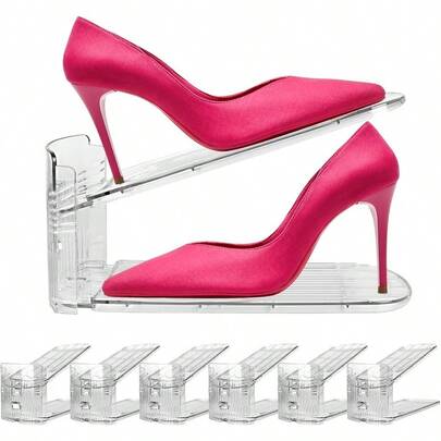 12 Pack Clear Shoe Slots Organizer Adjustable Height 3.7''to 7.7'' Shoe Stackers For A Pair Of Shoes Shoe Rack Storage Shoe Space Saver 50% Easy To Assemble Shoe Hold Shoe Organizer For Cloestgift