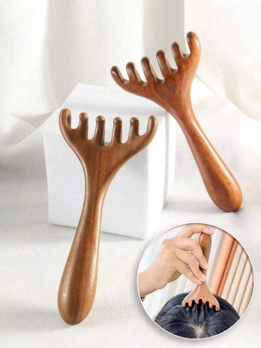 2 件檀香头部和面部按摩梳，放松肌肉，缓解压力，适合男士和女士，精致的万圣节、圣诞节、感恩节、生日礼物、头发、美发工具、护发、学校、返校、旅行、旅行必需品、家庭必需品、水疗、按摩工具、按摩、按摩器、水疗