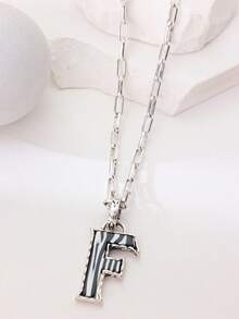 1pc Western Country Style Vintage Textured CCB Multicolor Leopard Print Black & White Plaid 26 Letter Minimalist Pendant Necklace, Sweater Chain