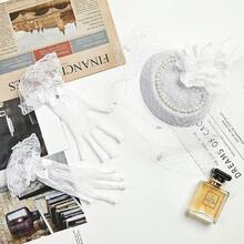 20s 50s Pillbox Derby Fascinator Hat Fascinators Hair Clip Wedding Tea Party Hat And Short Lace Gloves Women - 淺褐色的 - 查看 8