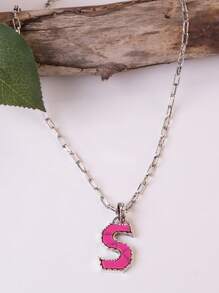 1pc Western Country Style Vintage Textured CCB Multicolor Leopard Print Black & White Plaid 26 Letter Minimalist Pendant Necklace, Sweater Chain