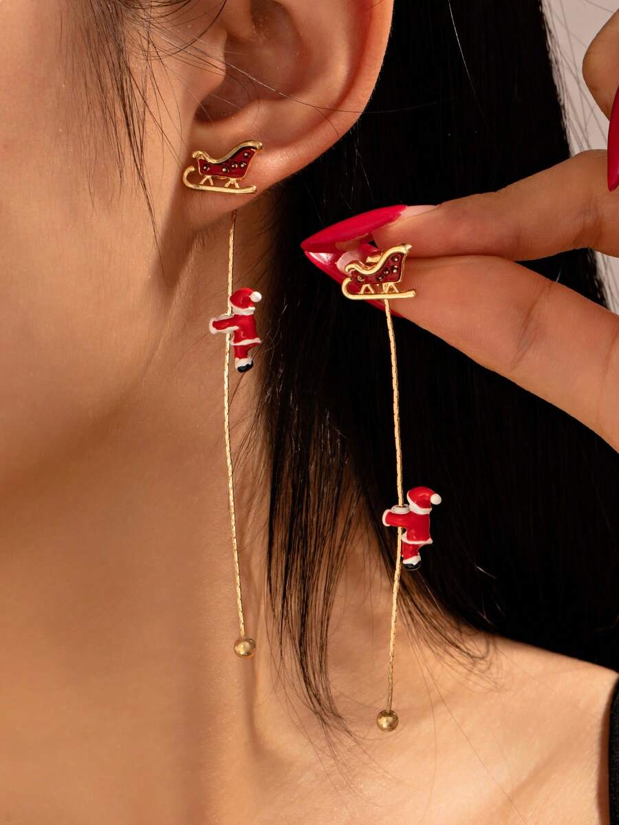 1 Pair Cute Versatile Cartoon Santa Claus & Christmas Tree Holiday Earrings - Multicolor - View 1