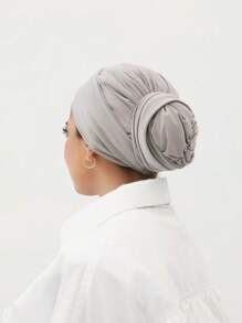 1件装女士经典纯色优雅单层即戴式垂褶头巾，时尚优雅长款垂褶头巾，防滑透气柔软莫代尔针织面料，适合日常瑜伽、运动、户外穿着。