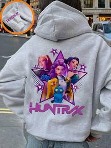 Felpa con cappuccio con stampa grafica e fodera in pile per ragazze pre-adolescenti, calda e confortevole per l'autunno/inverno