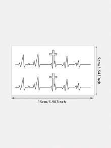 Tatuaje temporal resistente al agua y al sudor, lavable. 1 hoja. Diseño único y de alta calidad. Tatuaje de línea de latido activo. Patrón de electrocardiograma de moda. Adecuado para personas para uso diario. - Negro - Ver 2