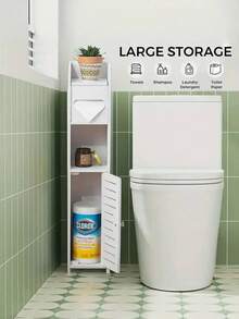 [Bathroom Storage Cabinet ]- Pc Slim White Bathroom Storage Cabinet-Durable PVC Organizer For Tight Spaces, Multi-Purpose Toilet Paper Holder Stand,Paper Storage Cabinet With 2 Doors And Shelves,Over The Toilet Storage Cabinet For Bathroom, Bedroom & Living Room, Easy To Assemble