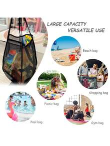 1/2 Peças Bolsa de Ombro de Tela, Bolsa de Praia de Grande Capacidade, Bolsa de Armazenamento Versátil e Multifuncional, Bolsa de Tela para Praia, Adequada para Itens de Viagem ao Ar Livre, Cosméticos, Roupas, Compras, Organizador de Artigos de Toalete, Bolsa de Armazenamento para Banheiro - Multicolorido - Visão 11