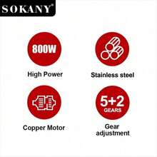 SOKANY 02011 Handheld Blender 800W High Power 4-In-1 Multi-Function 304 Stainless Steel Blade Pure Copper Motor 5+2 Speed Settings Suitable For Blending, Juicing, Meat Grinding And More - EU C Type Plug(220-240V) - View 3
