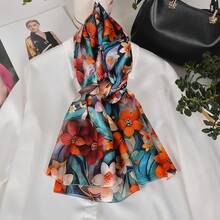 100% Mulberry Silk Scarf For Women Lightweight Long Scarves Beach Wraps Cover Up -Travel Photography Scarfhalloween - 彩色水仙藍色背景 - 查看 8