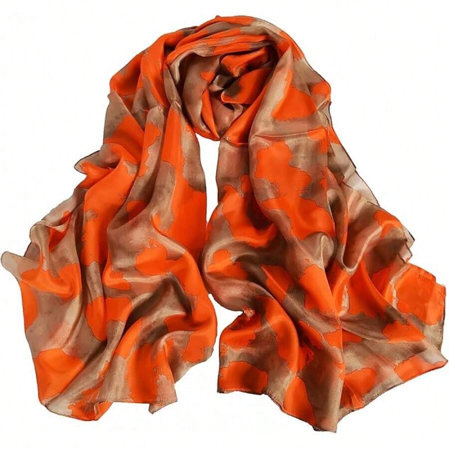 100% Mulberry Silk Scarf For Women Lightweight Long Scarves Beach Wraps Cover Up -Travel Photography Scarfhalloween - 橘子咖啡 - 查看 1