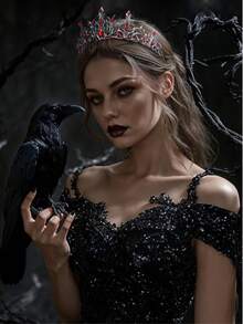 Halloween Crown - Vines Of The Underworld, Black Gothic Tiara For Women & Girls, Baroque Crown For Costume Party - Red - View 3