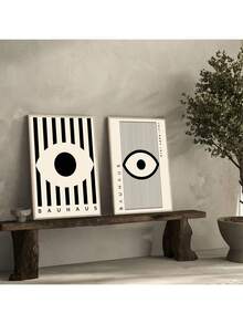 CPWAD 2pcs Retro Bauhaus Abstract Wall Art, Modern Black And White Minimalist Art Printed Materials, Eye Poster Printed Picture Wall Decorations, Living Room, Dining Room And Home Decoration Paintings, Frameless - Multicolor - View 8