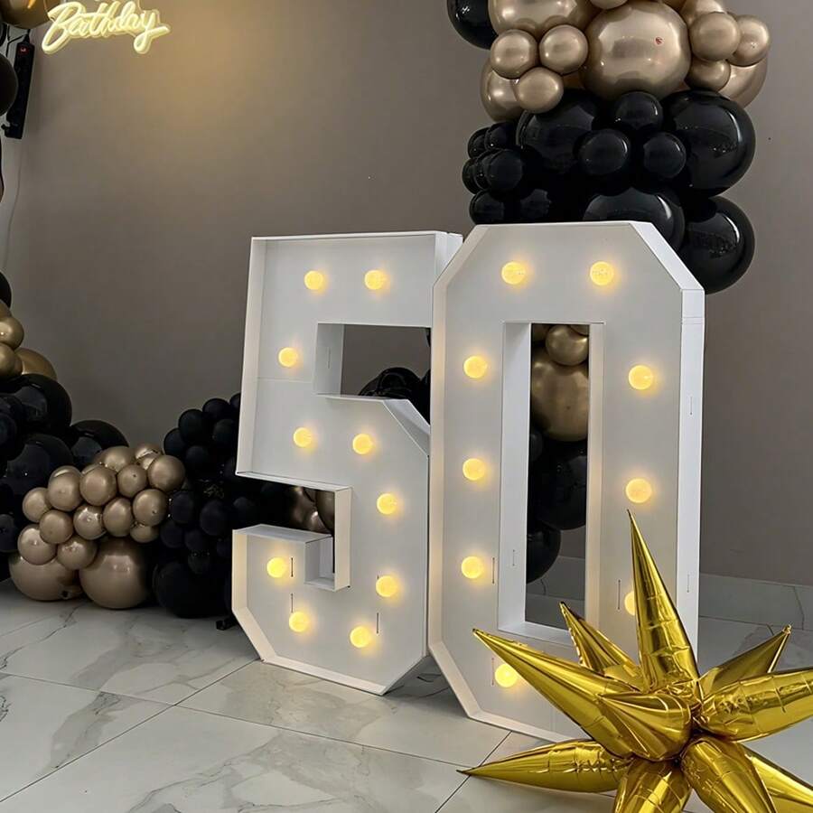 1pc Digital Marquee KT Board Numbers 0-9: 73cm/28.7inch Warm Light Up Frame, Plug-In Decor For Birthday & Anniversary Parties - trắng - Xem 1