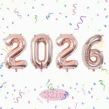 Zestaw 4 balonów foliowych z cyframi 2026, 32 cale, 2026, dekoracje imprezowe, idealne na przyjęcia urodzinowe, spotkania, rocznice, święta, imprezy plenerowe, tworzenie atmosfery, tło do zdjęć