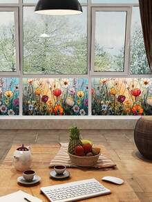 1pc Newly Designed Coloured Glass Window Film, Featuring A Floral Painting Style, With Static-Adhesive PVC Removable Privacy Window Film Decoration. This Opaque, Heat-Insulating, UV-Resistant, Adhesive-Free Window Film Is Suitable For Use In Homes, Bedrooms, Living Rooms, Kitchens, Car Sunroofs, Sunshade Decorations, And Personalized Wall Decals. Wall Stickers Wall Sticker Stickers Home Decor Room Decor