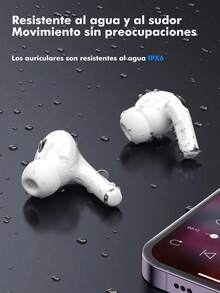 Los auriculares inalámbricos Bluetooth Audiofonos Bluetooh para iPhone, con pantalla táctil LCD a todo color, ofrecen cancelación de ruido nítida, calidad de llamada ultra HD y batería de larga duración, lo que los hace perfectos para el uso diario. Cuentan con orejeras semiabiertas y diseño táctil. - Blanco - Ver 6