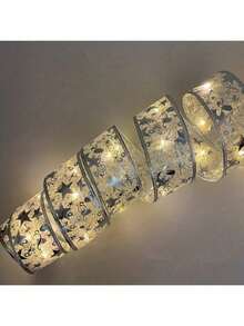 1 pieza Cinta de luz LED, Cinta de luz de hadas para árbol de Navidad, sin enchufe, alimentada por batería, decoración navideña interior para bodas, jardín, hogar, sala de estar, boda, Halloween, Navidad, decoraciones para fiestas, regalo perfecto para cumpleaños y decoraciones interiores y exteriores con caja de regalo de cinta y acentos de cinta de satén, con adornos brillantes, luz para árbol de Navidad