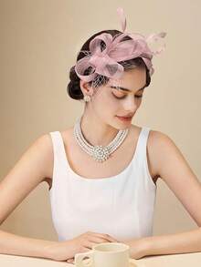Fascinators Hats Women,Tea Party Fascinator Hair Clip With Feathers Wedding,Derby Hats Headbands - Ha9461- Hồng - Xem 6