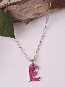 1pc Western Country Style Vintage Textured CCB Multicolor Leopard Print Black & White Plaid 26 Letter Minimalist Pendant Necklace, Sweater Chain